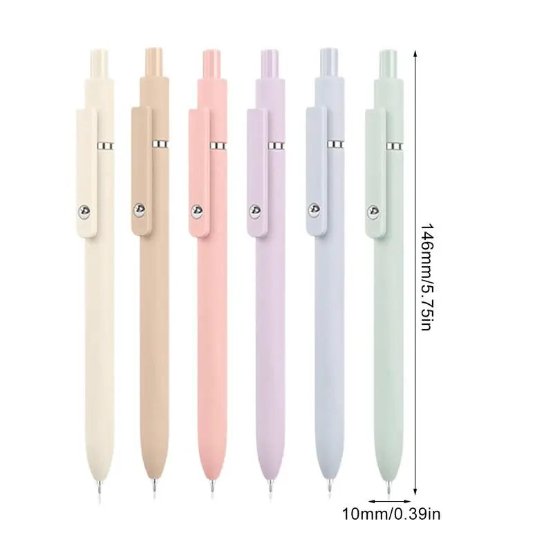 Gel Pens Set of 6 - Quick Drying, Fine Point, Retractable