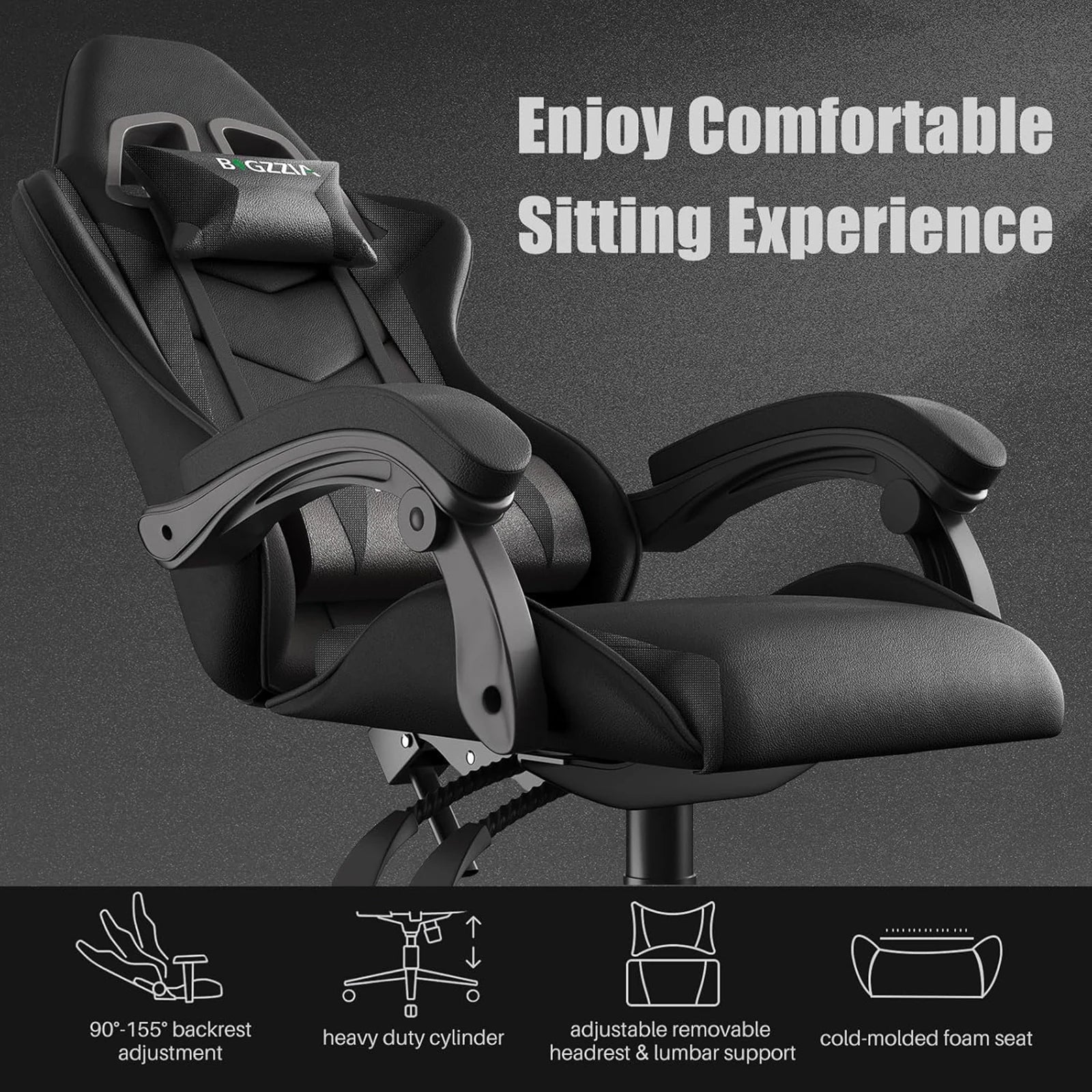 Gaming Chair Office Chair Ergonomic PU Leather Computer Desk Chair with Headrest & Lumbar Support