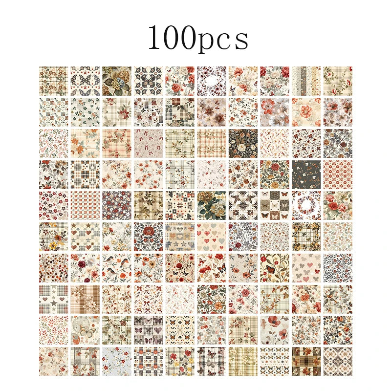 Vintage Retro Scrapbooking Paper Set - 100pcs