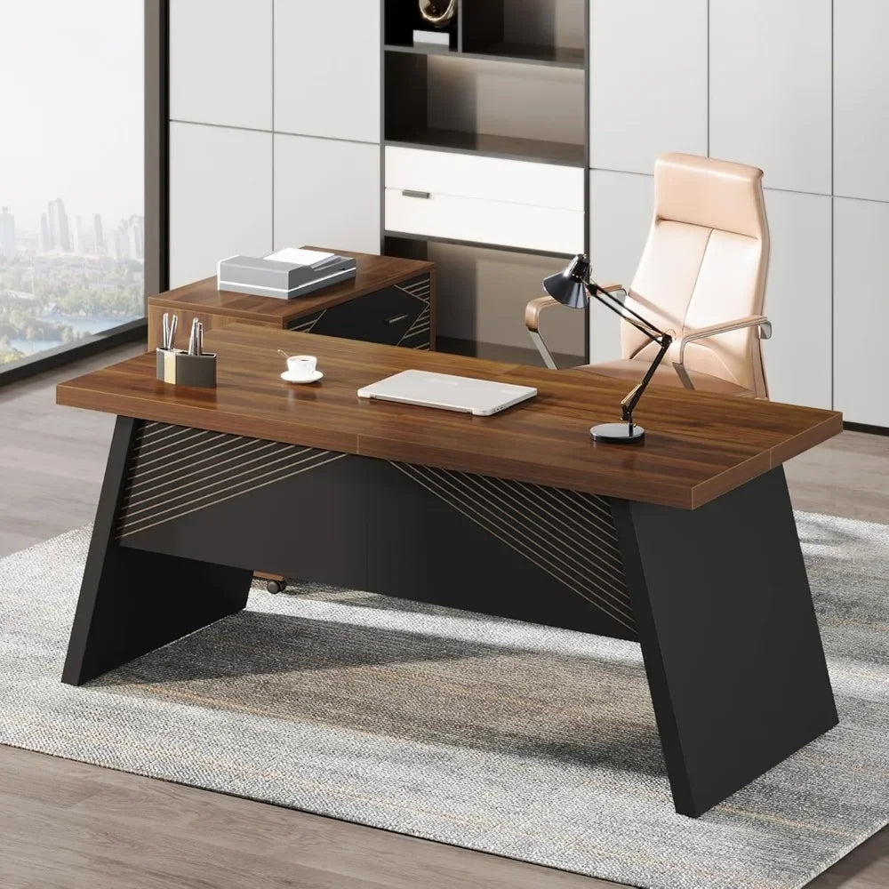 L-Shaped Executive Desk with Storage