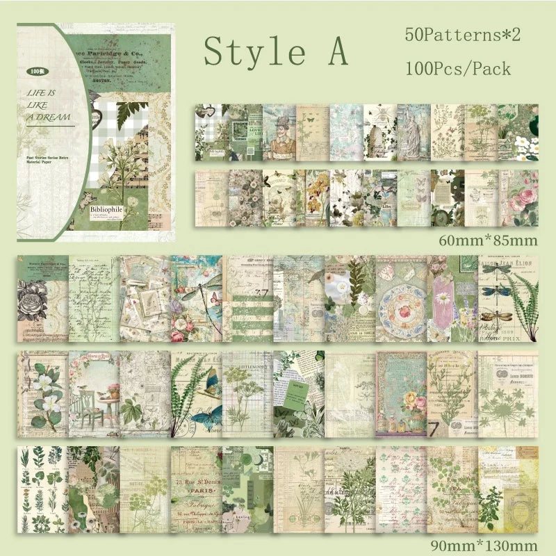 "Vintage Scrapbooking Paper Pack (100pcs)"