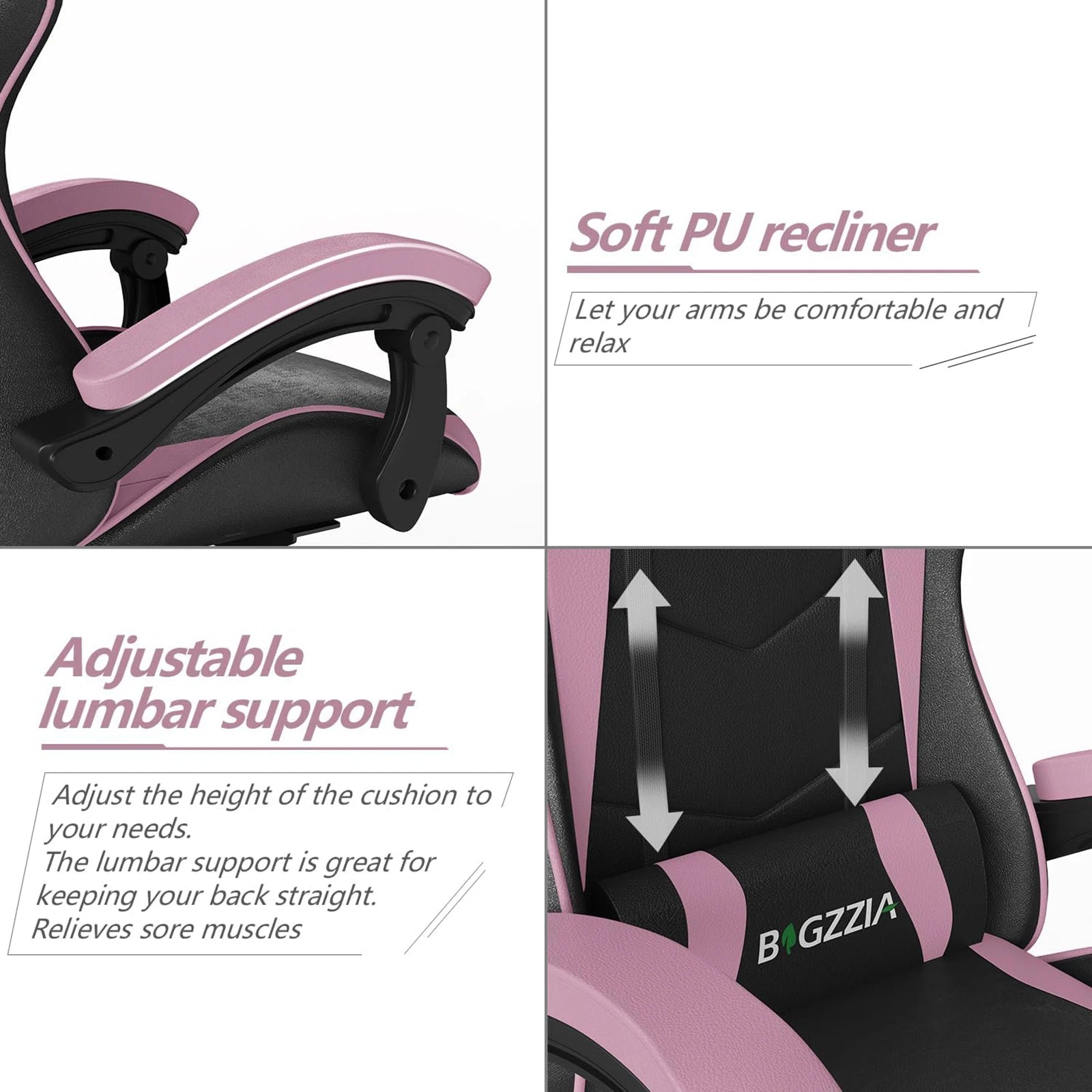 Gaming Chair Office Chair Ergonomic PU Leather Computer Desk Chair with Headrest & Lumbar Support