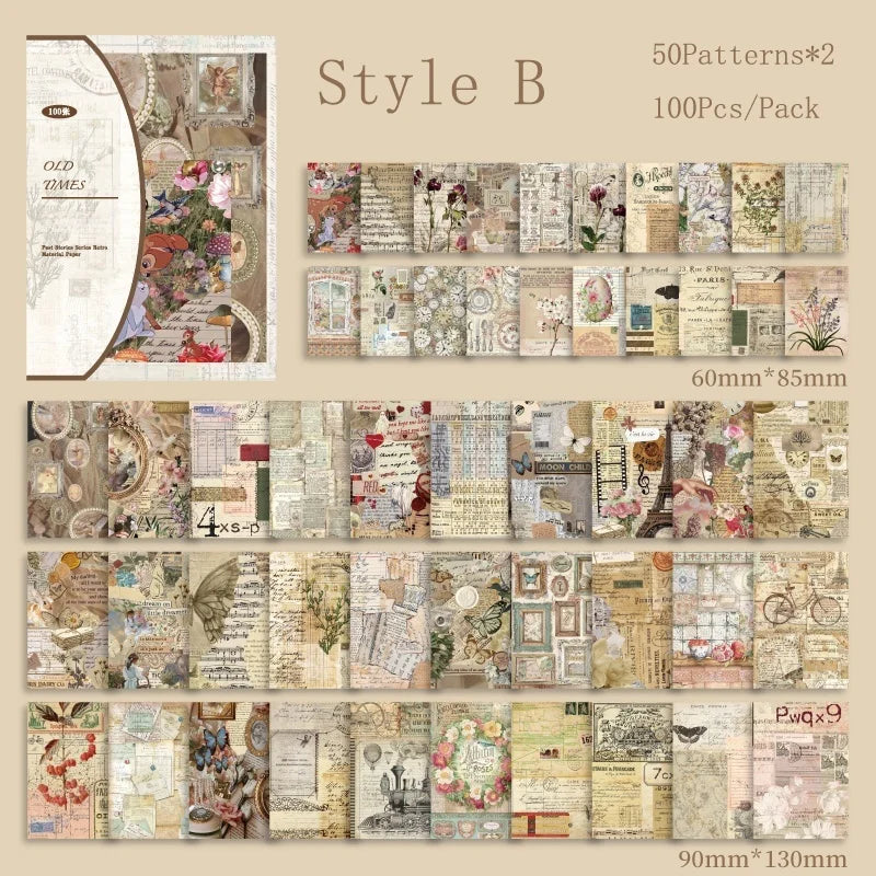 "Vintage Scrapbooking Paper Pack (100pcs)"