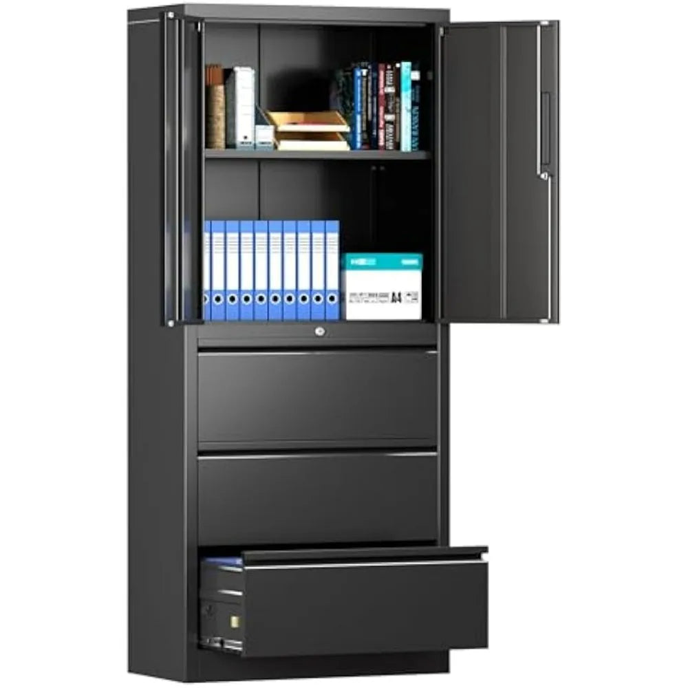 3-Drawer Lockable File Cabinet with Shelves