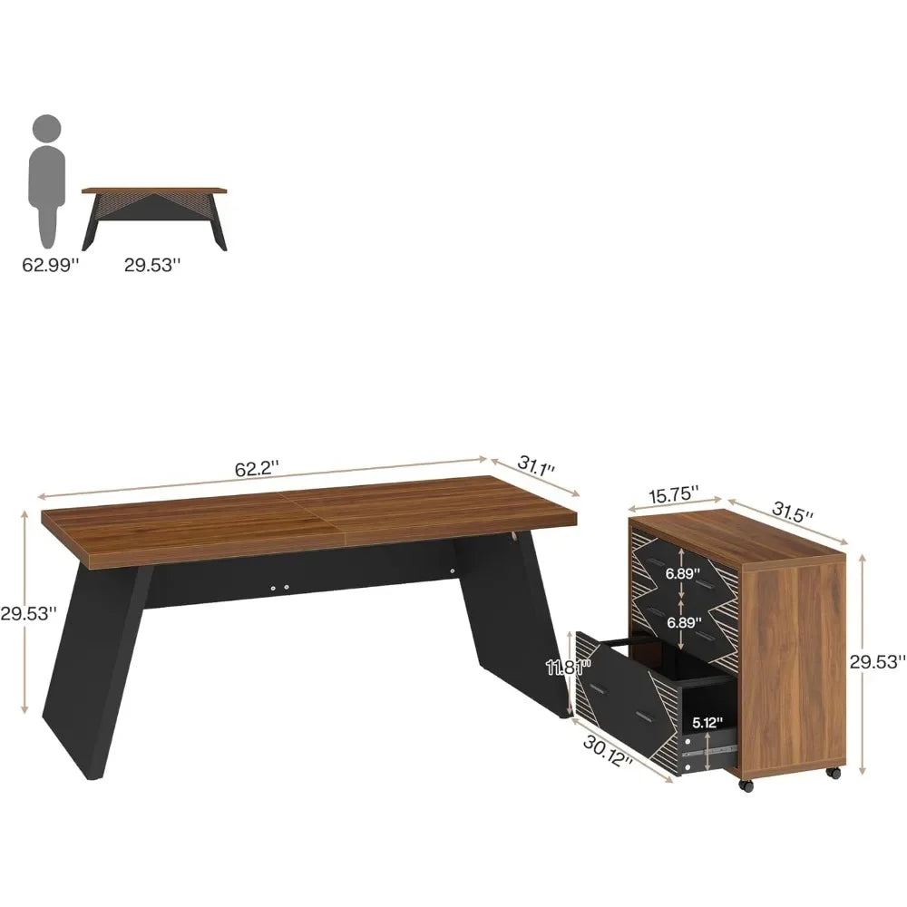 L-Shaped Executive Desk with Storage