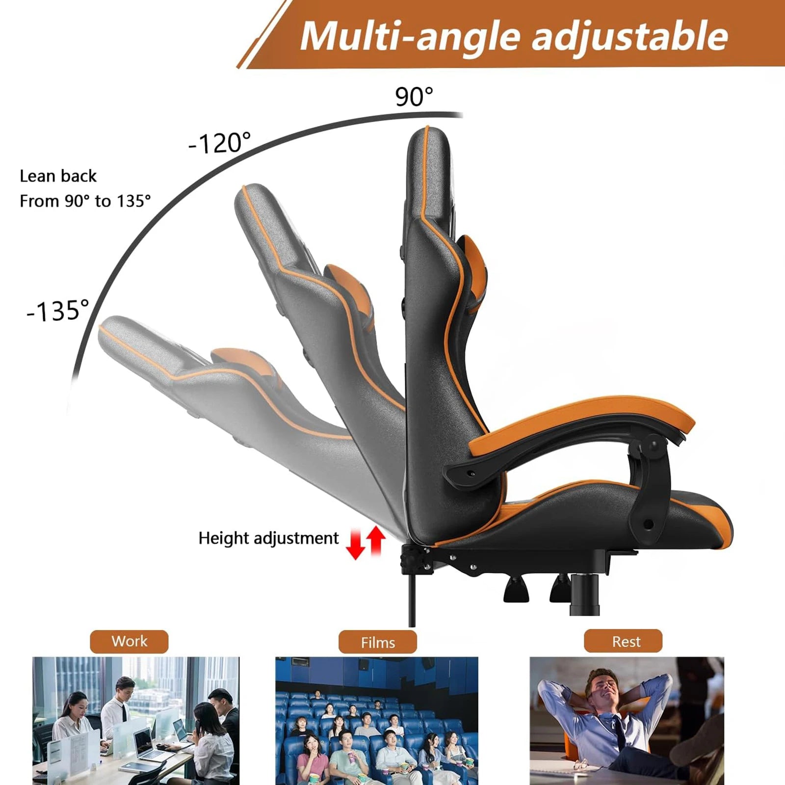 Gaming Chair Office Chair Ergonomic PU Leather Computer Desk Chair with Headrest & Lumbar Support