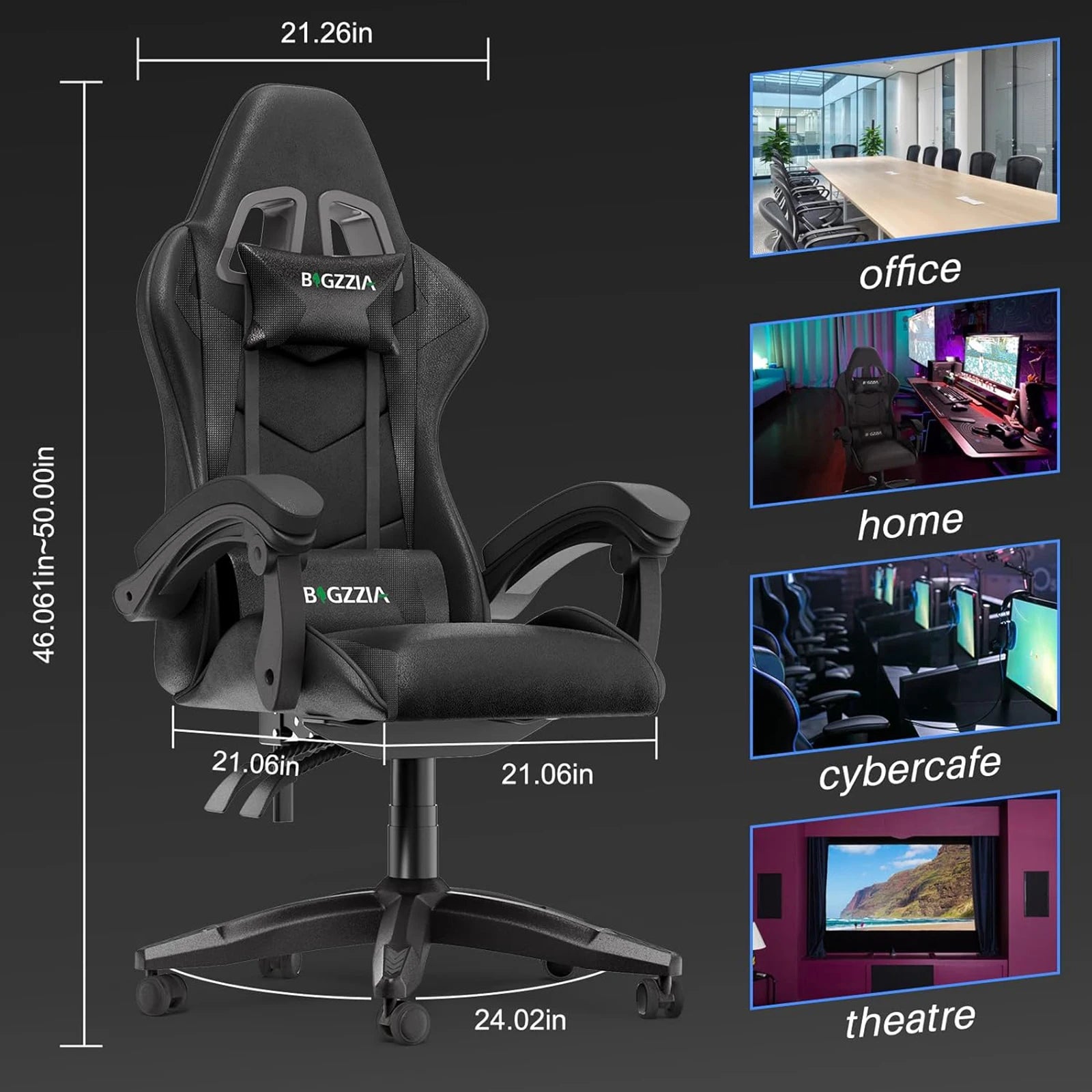 Gaming Chair Office Chair Ergonomic PU Leather Computer Desk Chair with Headrest & Lumbar Support