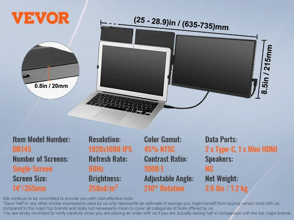 VEVOR Dual Extended Portable Monitor