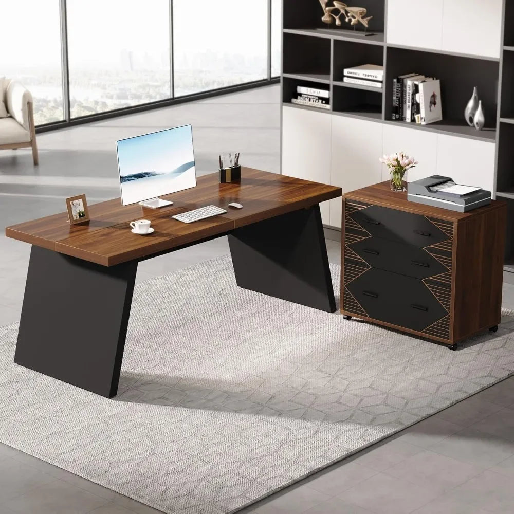 L-Shaped Executive Desk with Storage