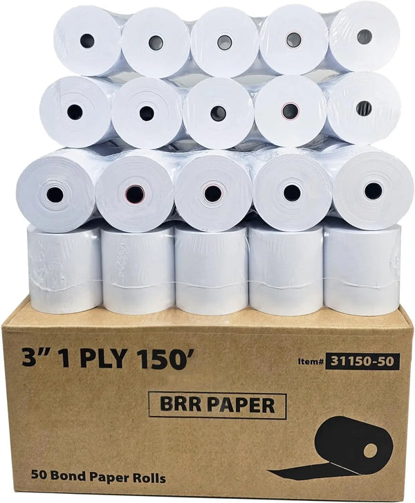 3" x 150' Bond Receipt Paper Rolls (50-Pack)