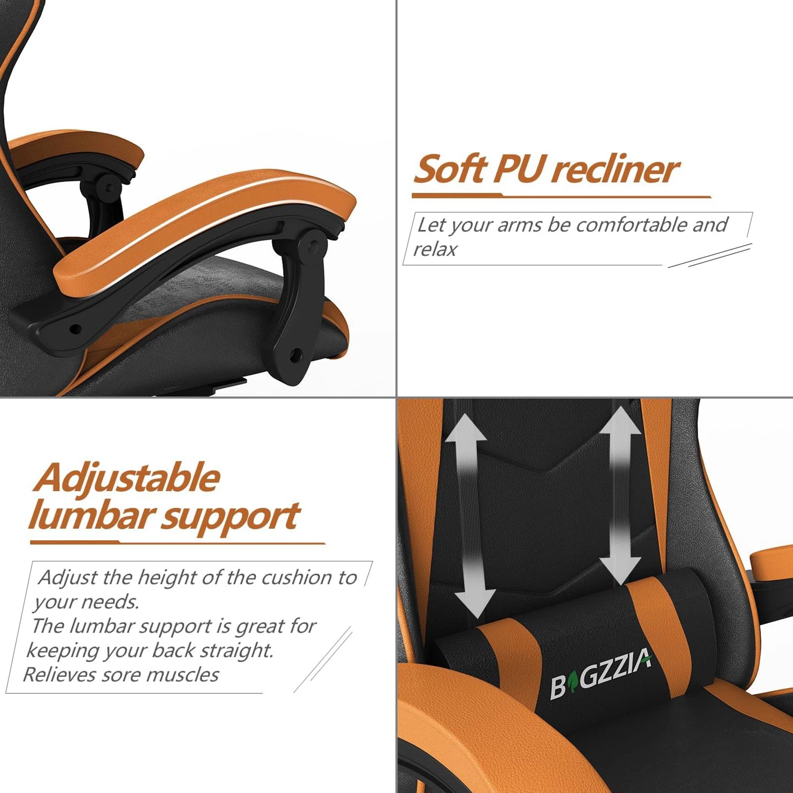 Gaming Chair Office Chair Ergonomic PU Leather Computer Desk Chair with Headrest & Lumbar Support