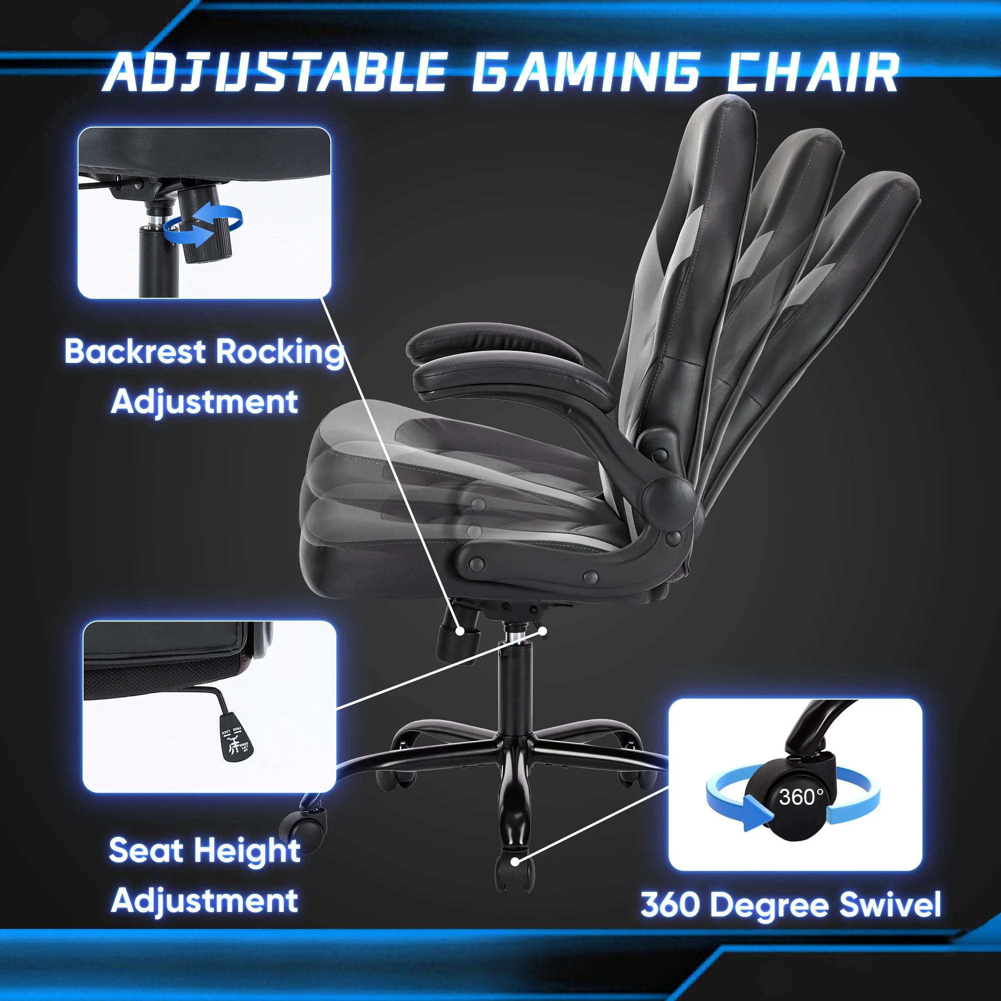 JHK Ergonomic PU Leather Gaming Desk Chair