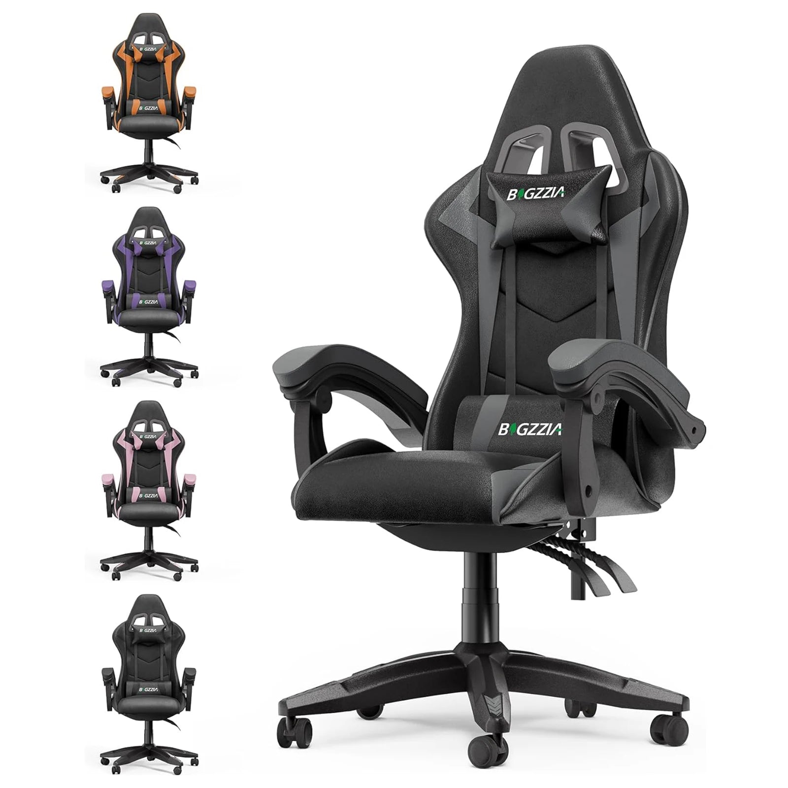 Gaming Chair Office Chair Ergonomic PU Leather Computer Desk Chair with Headrest & Lumbar Support