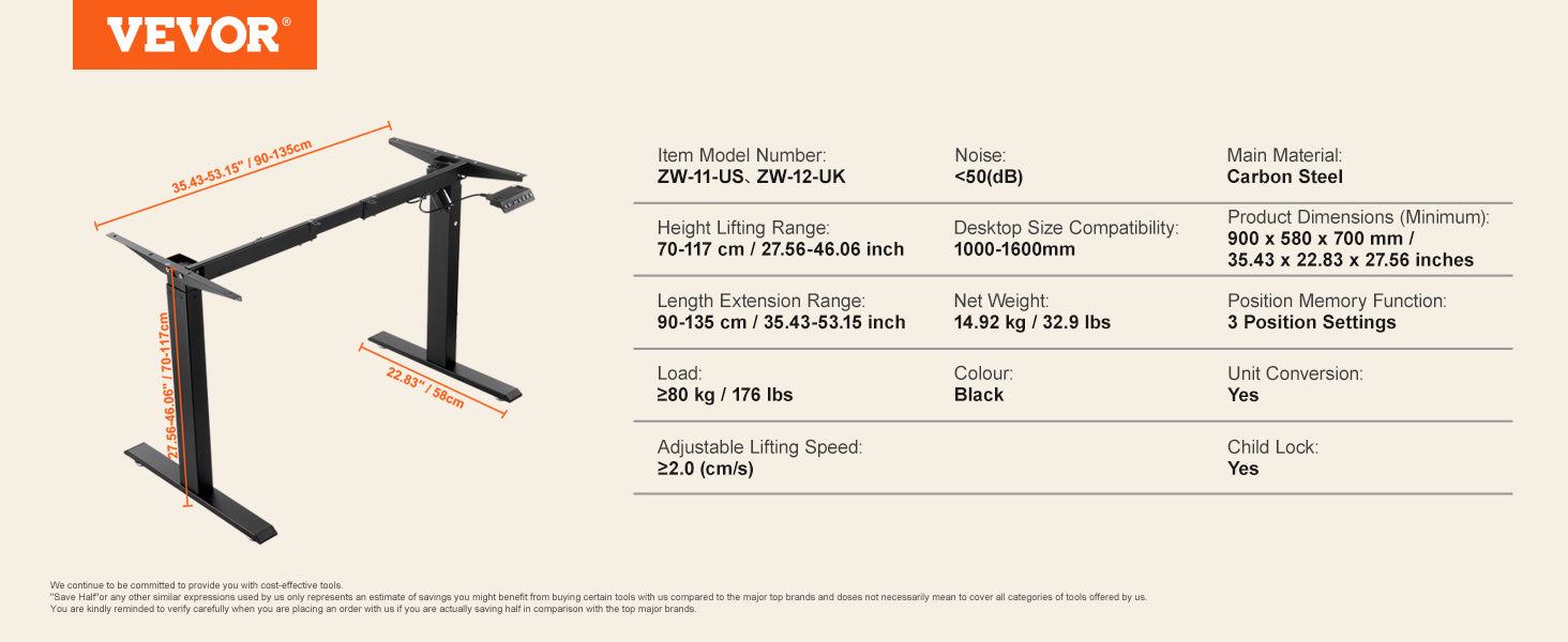 VEVOR Electric Desk Frame – Adjustable Ergonomic DIY Workstation Base
