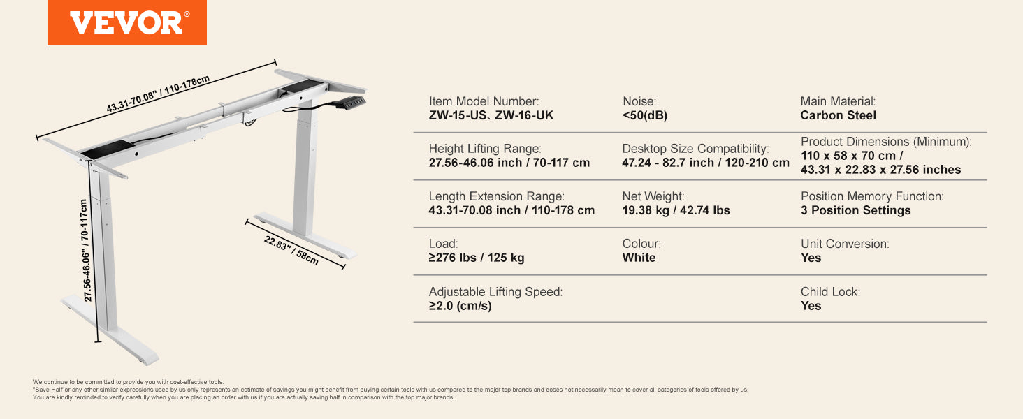 VEVOR Electric Desk Frame – Adjustable Ergonomic DIY Workstation Base