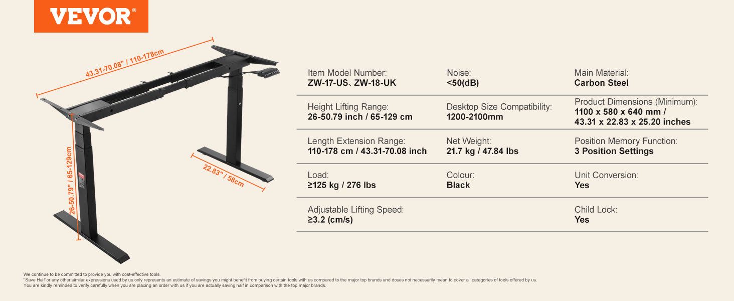 VEVOR Electric Desk Frame – Adjustable Ergonomic DIY Workstation Base