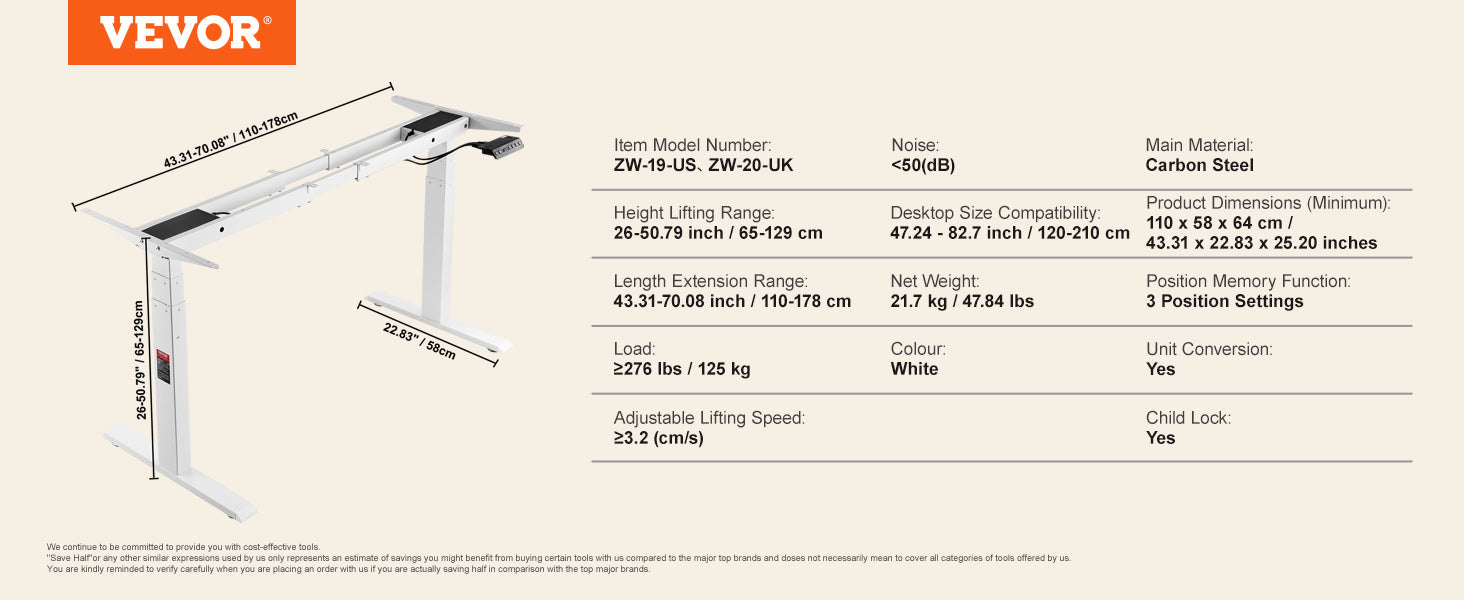 VEVOR Electric Desk Frame – Adjustable Ergonomic DIY Workstation Base